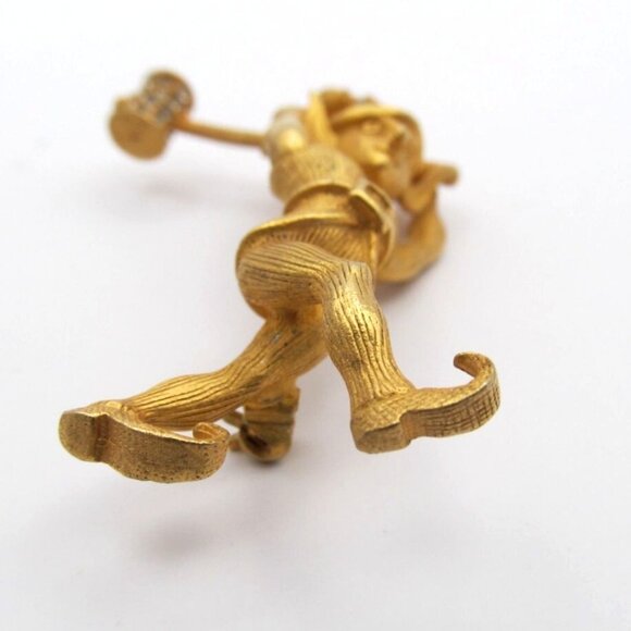 Vintage Elves Gold Tone Rhinestone with Hammer and Nail Brooch Set by Geno Ltd - Picture 6 of 16